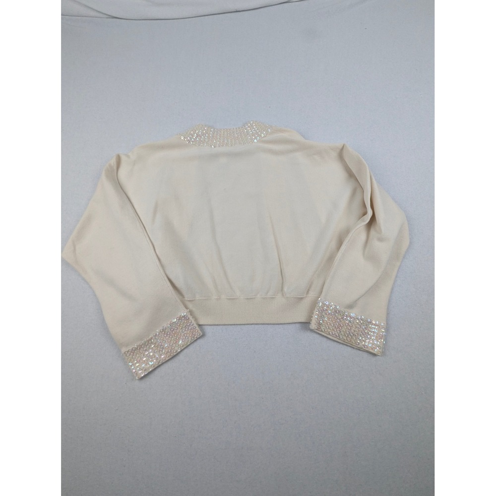 Cable & Gauge Ivory Silk Blend Sequin Trim Two Piece Set Shrug/Bolero Shell XL - Picture 8 of 16
